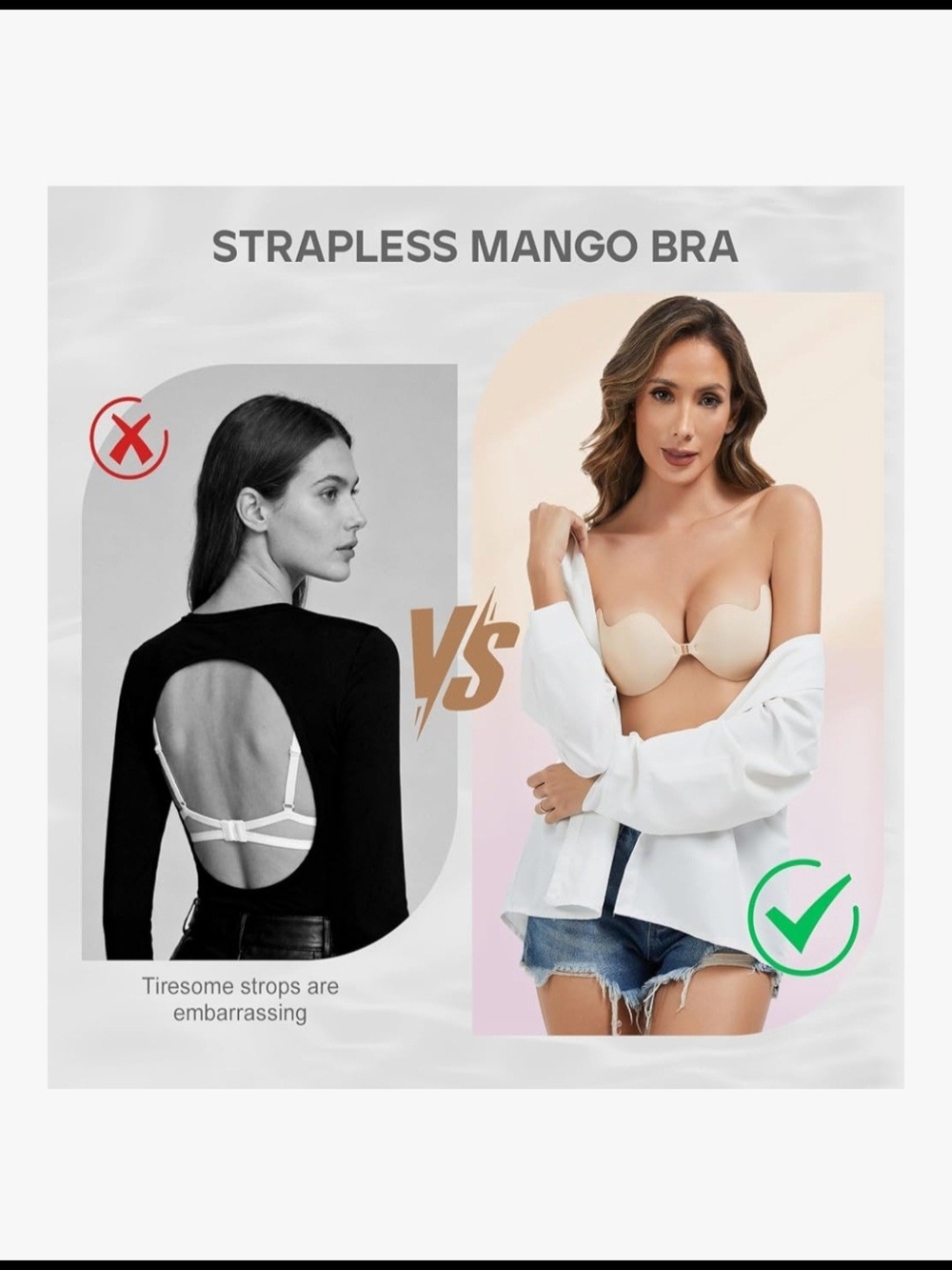 Women’s Strapless Sticky Bra | Backless Push Up Adhesive Bra Cups | Nude&black